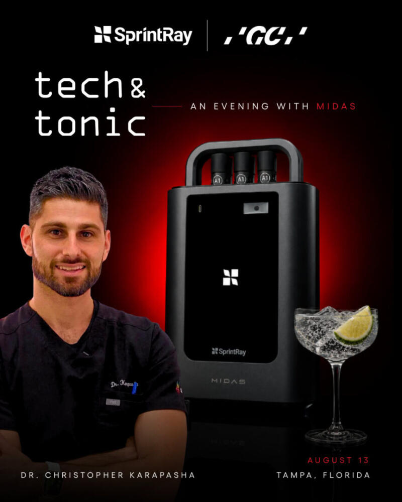 Dr. Christopher Karapasha with a SprintRay MIDAS 3D printer for An Evening With MIDAS